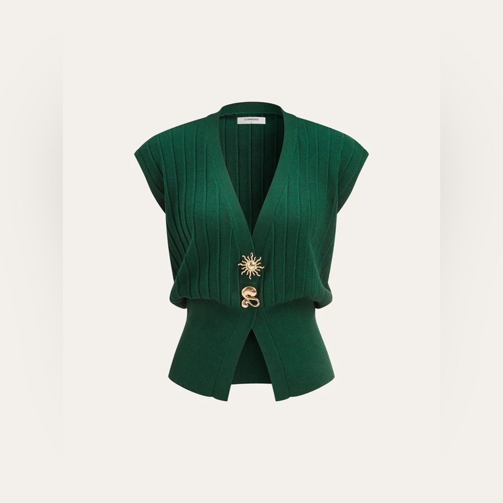 COMMENSE Metal Detail Cap Sleeve Ribbed Knit Vest